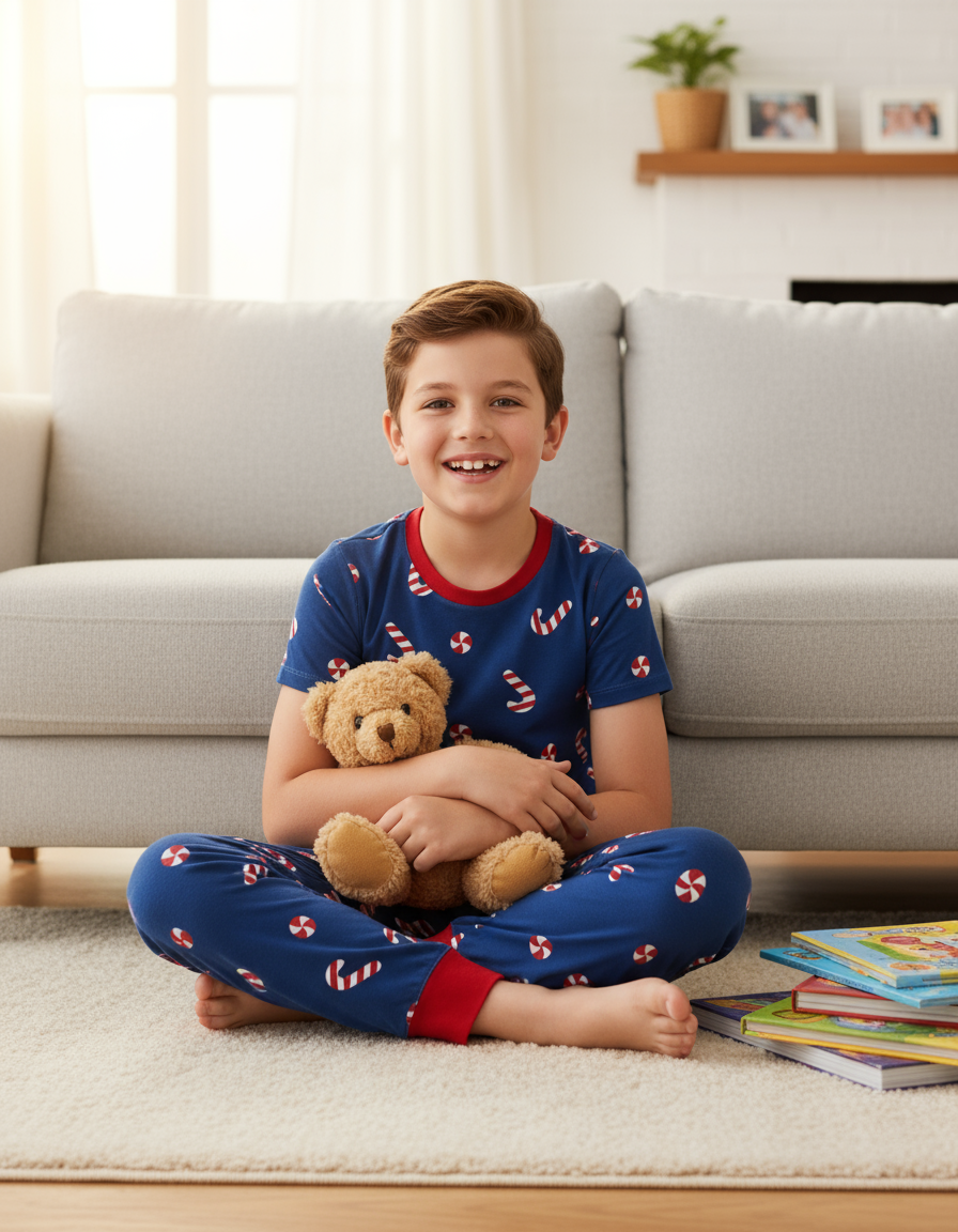 Toddler / Kids Christmas / Halloween PJS for Boys 3-Piece Bamboo Pajama Set 2-in-1 Look for 4 Seasons (Snug-Fitting) Deep Blue