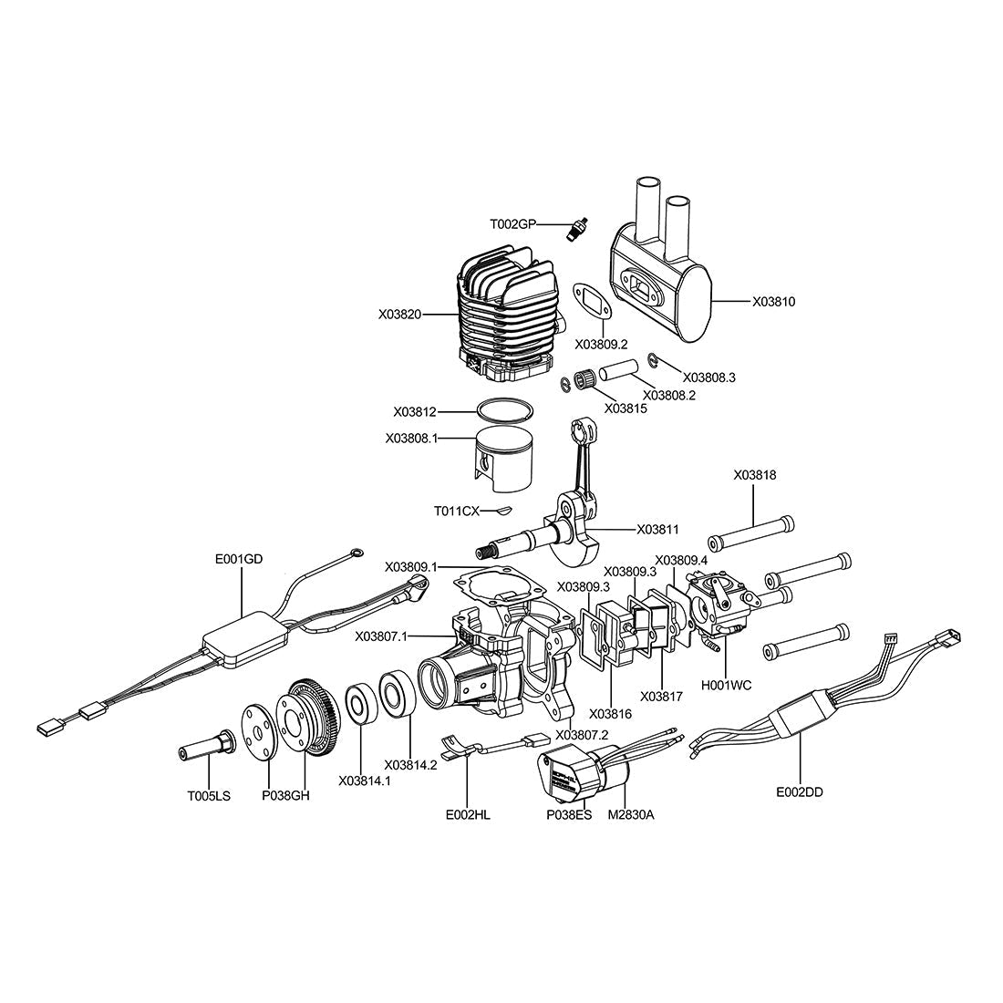 EPHIL XG-38cc-R Pro Electric Starter Glow Plug Two-Stroke Single Cylinder Side Exhaust Gasoline Engine Model for Fixed-Wing Aircraft Models