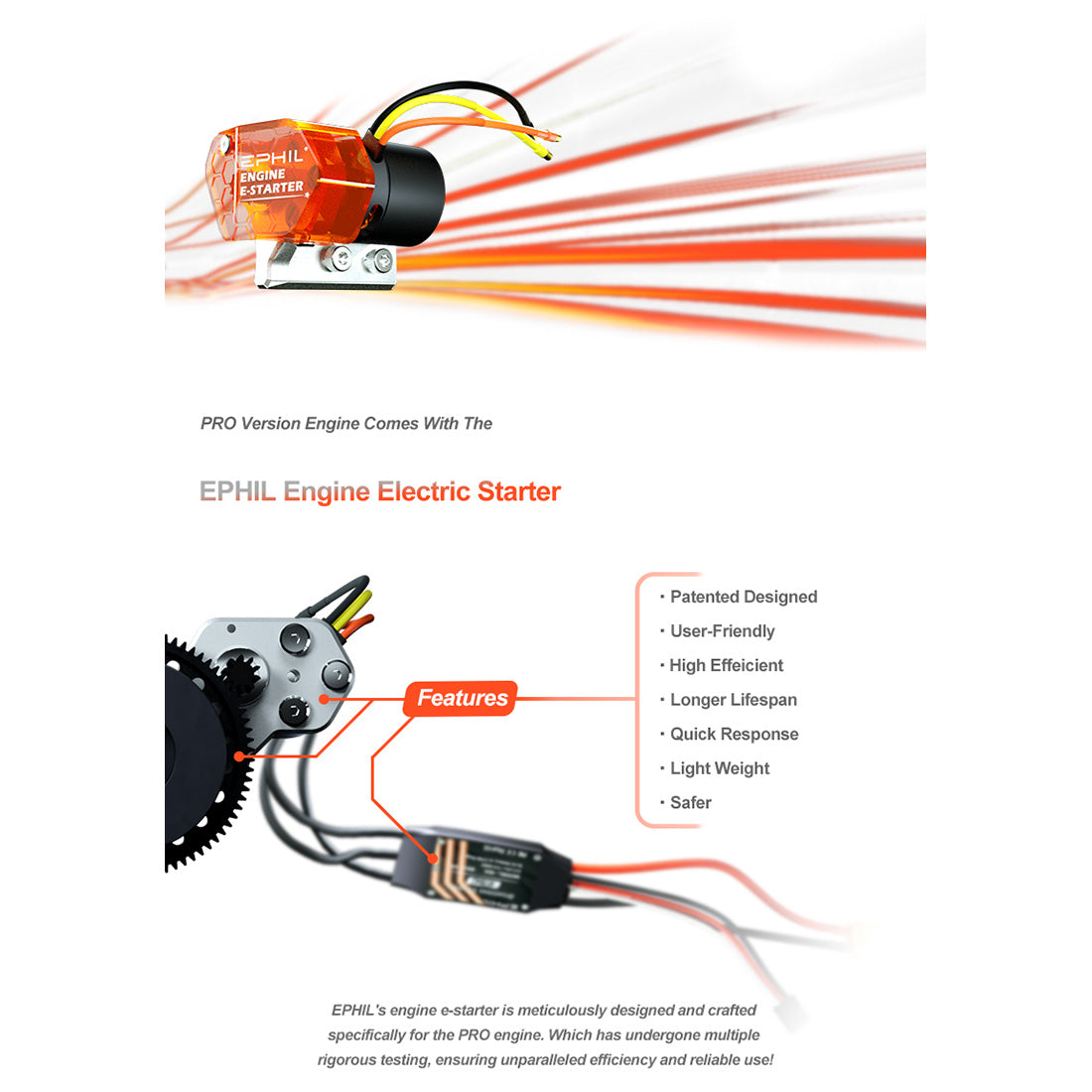 EPHIL X-38cc-S Pro Electric Startar Spark Plug Two-Stroke Single Cylinder Side Exhaust Gasoline Engine Model for Fixed-Wing Aircraft Models