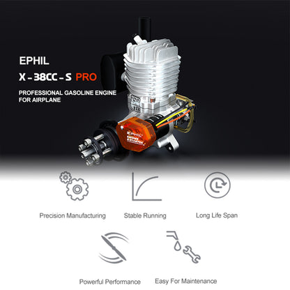 EPHIL X-38cc-S Pro Electric Startar Spark Plug Two-Stroke Single Cylinder Side Exhaust Gasoline Engine Model for Fixed-Wing Aircraft Models