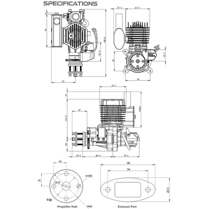 EPHIL X-38cc-S Pro Electric Startar Spark Plug Two-Stroke Single Cylinder Side Exhaust Gasoline Engine Model for Fixed-Wing Aircraft Models