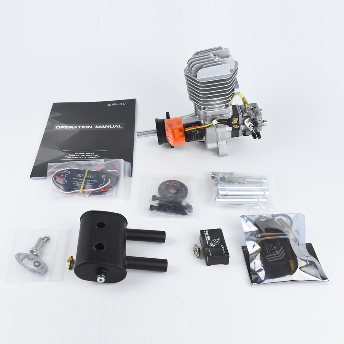 EPHIL XG-38cc-R Pro Electric Starter Glow Plug Two-Stroke Single Cylinder Side Exhaust Gasoline Engine Model for Fixed-Wing Aircraft Models