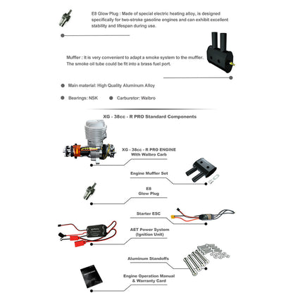 EPHIL XG-38cc-R Pro Electric Starter Glow Plug Two-Stroke Single Cylinder Side Exhaust Gasoline Engine Model for Fixed-Wing Aircraft Models