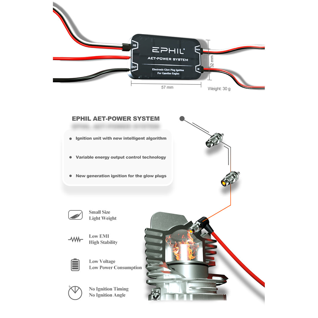 EPHIL XG-38cc-R Pro Electric Starter Glow Plug Two-Stroke Single Cylinder Side Exhaust Gasoline Engine Model for Fixed-Wing Aircraft Models