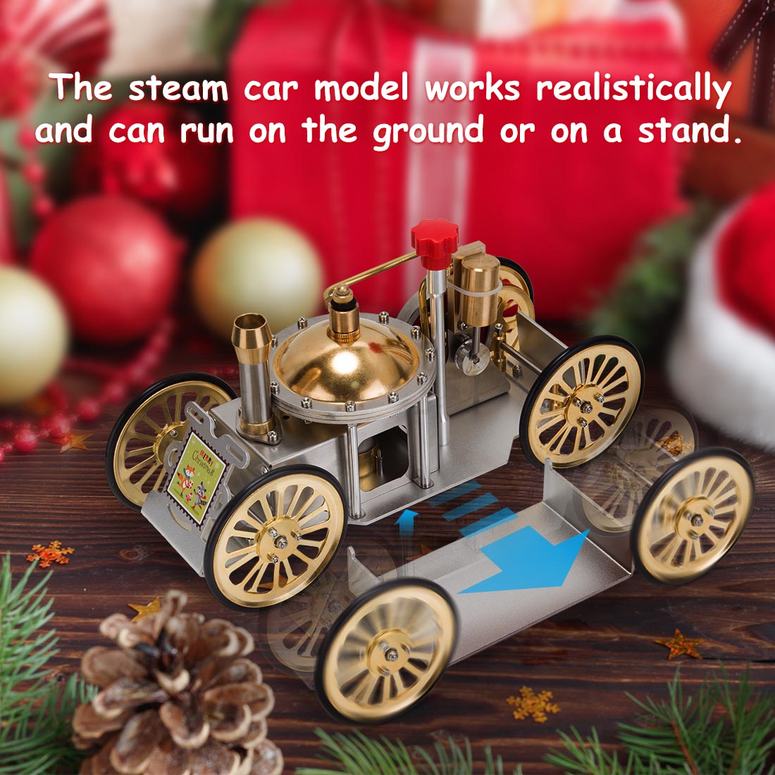 ENJOMOR Antique Metal Steam-Powered Car Model Retro Steam Engine Model Car STEM Toy Christmas Gift Collection