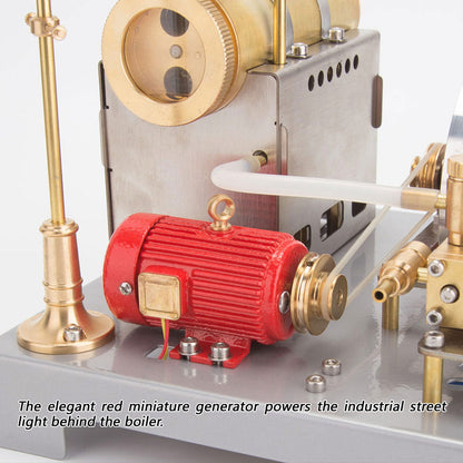 RETROL SE-02 Full Metal Stationary Steam Engine Model and Boiler Model Kit with Generator and Street Lamp