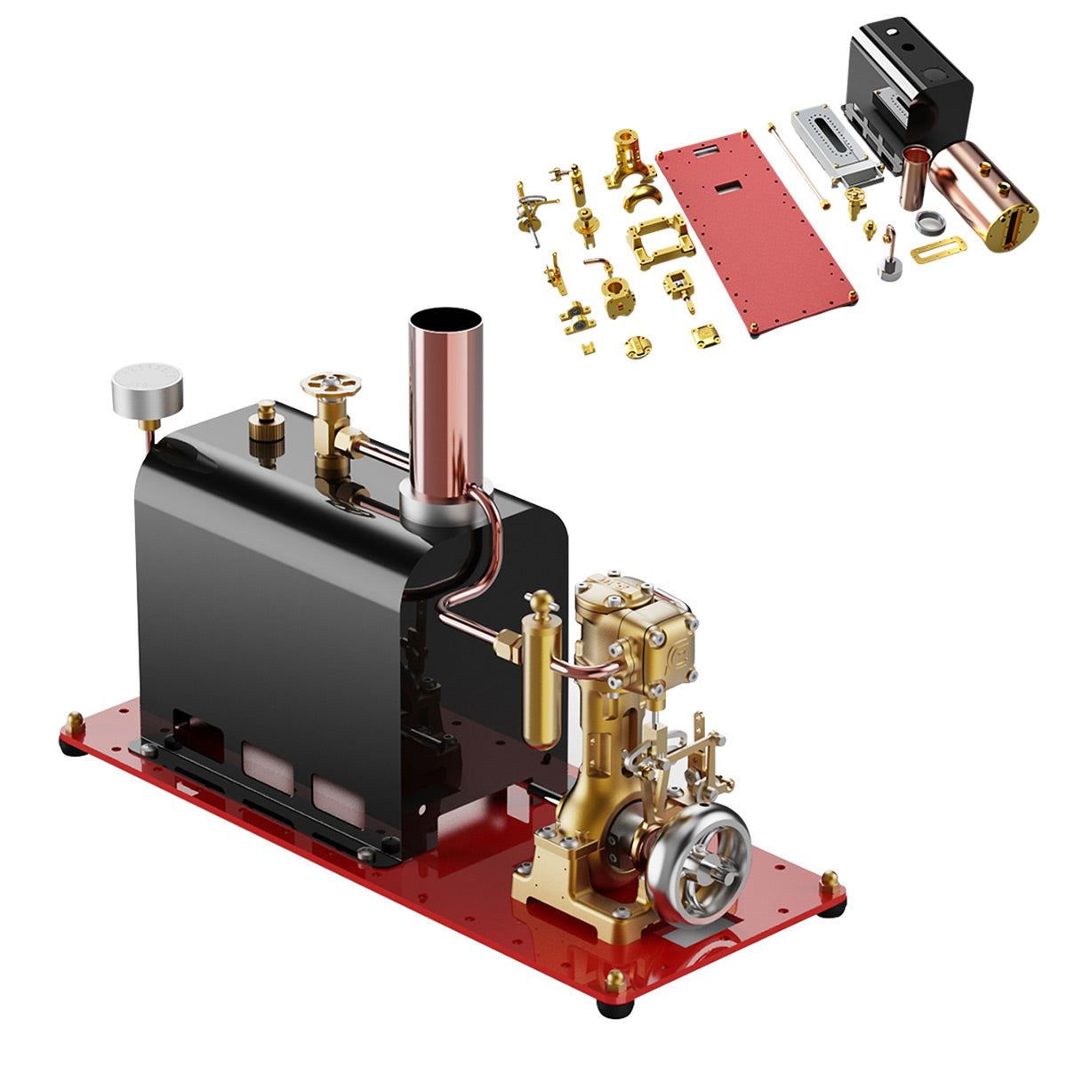 RW-BL1K Mini Reversible Reciprocating Single-Cylinder Live Steam Engine Kit with Boiler DIY Kit
