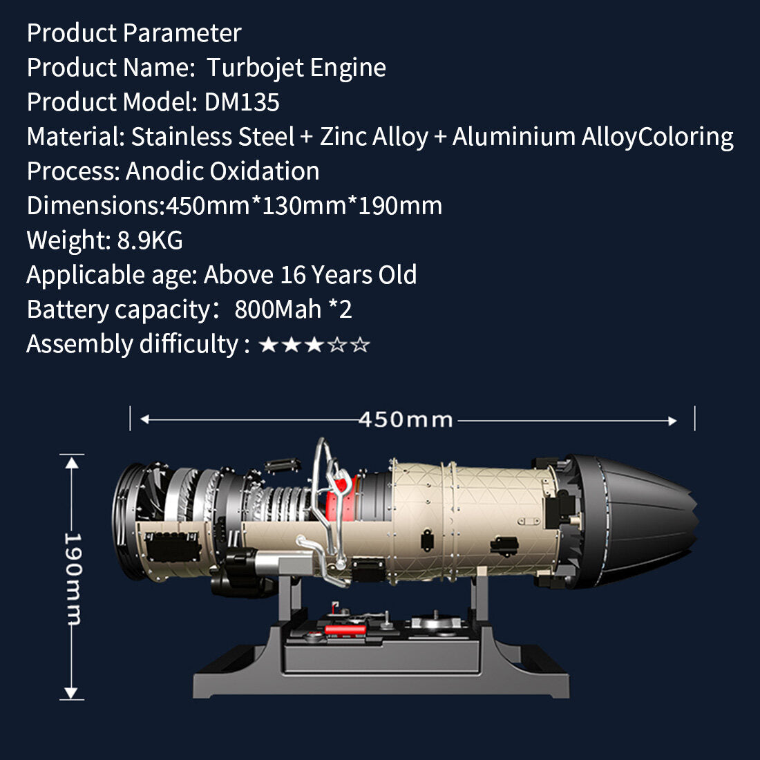Turbofan Engine Model Kit that Works - Build Your Own Turbofan Engine - TECHING 1/10 Full Metal Electric Turbojet Engine Small Bypass Ratio Twin Rotor Aircraft Model DM135 600+Pcs