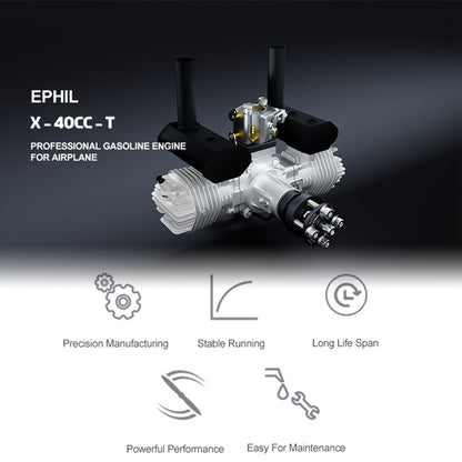 EPHIL XG-40cc-T Two-Stroke Twin-Cylinders Horizontally Opposed Gasoline Engine Model for Fixed-Wing Aircraft Models