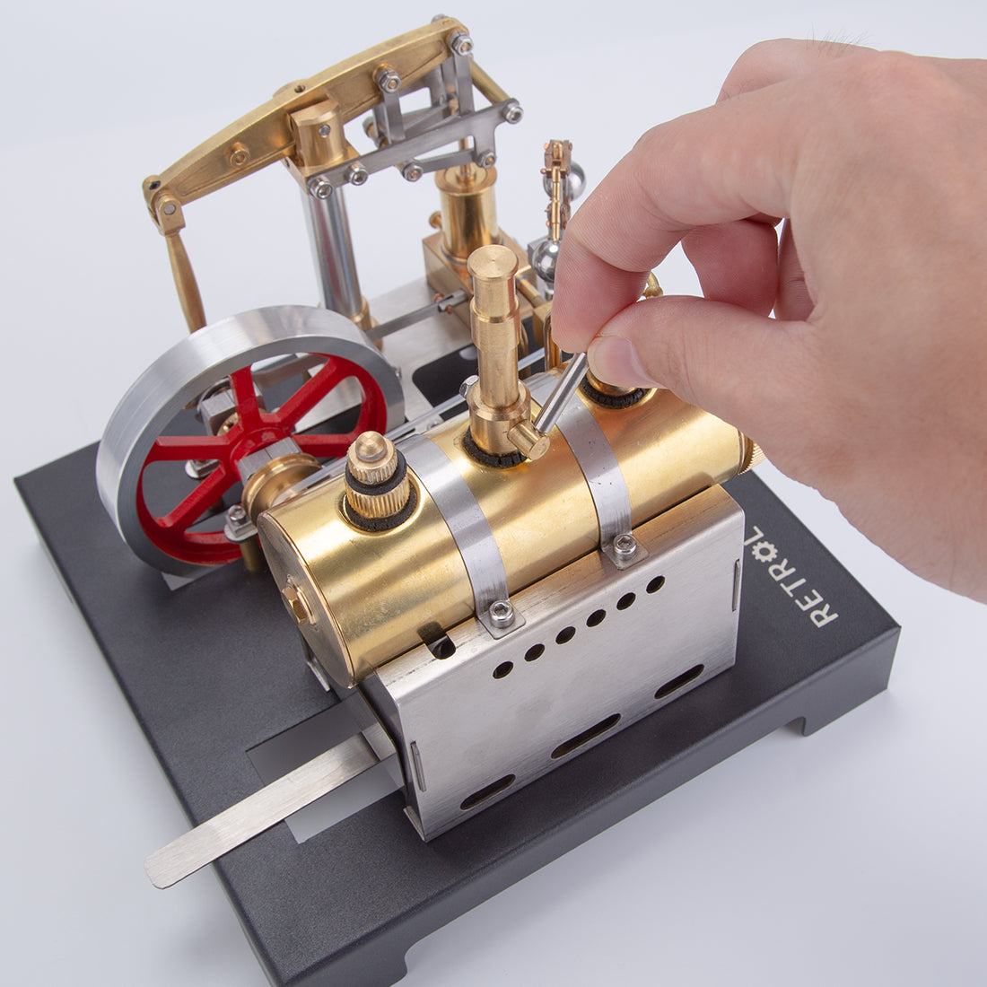 RETROL Full Metal Beam Engine Steam Engine Model Kit with Horizontal Boiler with Centrifugal Regulator Flyball