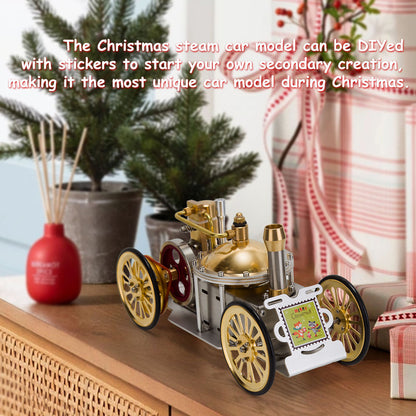ENJOMOR Antique Metal Steam-Powered Car Model Retro Steam Engine Model Car STEM Toy Christmas Gift Collection