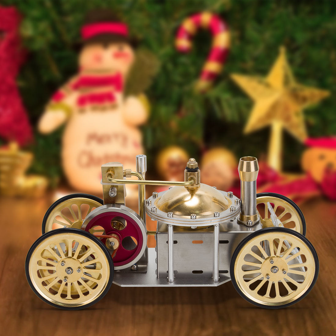 ENJOMOR Antique Metal Steam-Powered Car Model Retro Steam Engine Model Car STEM Toy Christmas Gift Collection