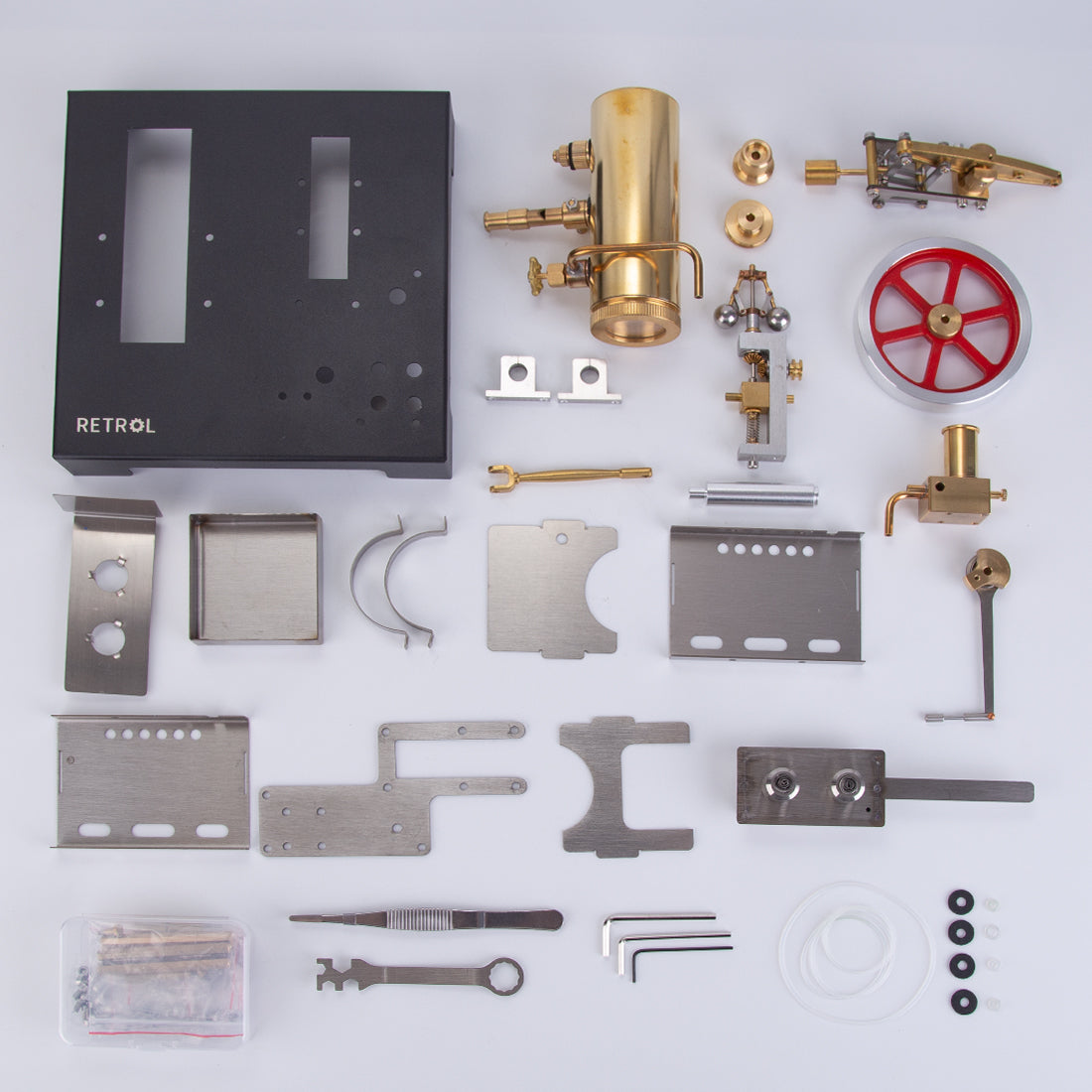 RETROL Full Metal Beam Engine Steam Engine Model Kit with Horizontal Boiler with Centrifugal Regulator Flyball