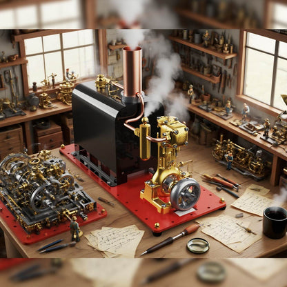 RW-BL1K Mini Reversible Reciprocating Single-Cylinder Live Steam Engine Kit with Boiler DIY Kit