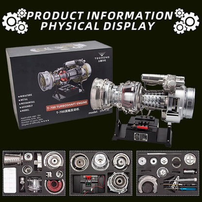T700 Turboshaft Engine Model Kit that Works - Build Your Own Turboshaft Engine - TECHING 1/4 Metal Simulation Electric Military Helicopter Turboshaft Engine Model DM136