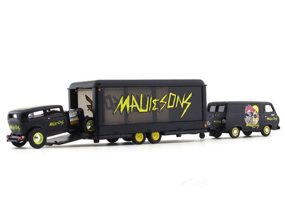 1964 Ford Econoline Truck “MAUI & SONS” & 1932 Ford Tutor Sedan 1:64 M2 Machines diecast hauler scale model