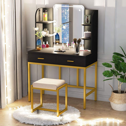 LED Lighted Mirror Black Dressing Table