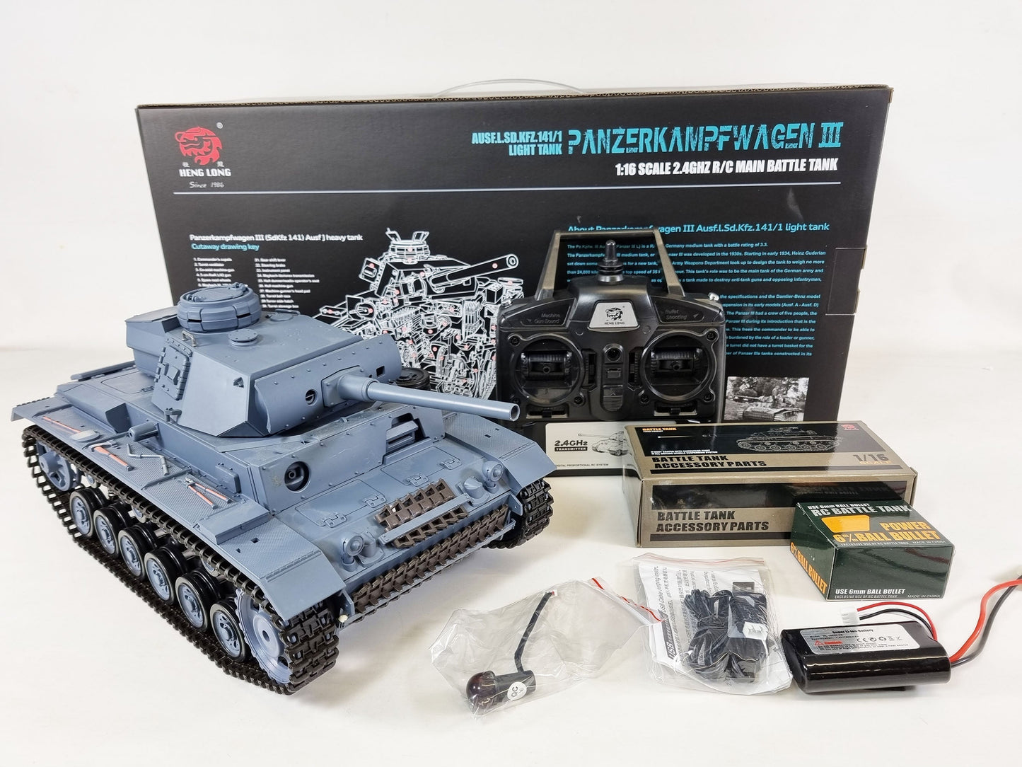LONG Panzer Stug III Radio Remote Control tank 1/16 Smoke Sound Recoil UK