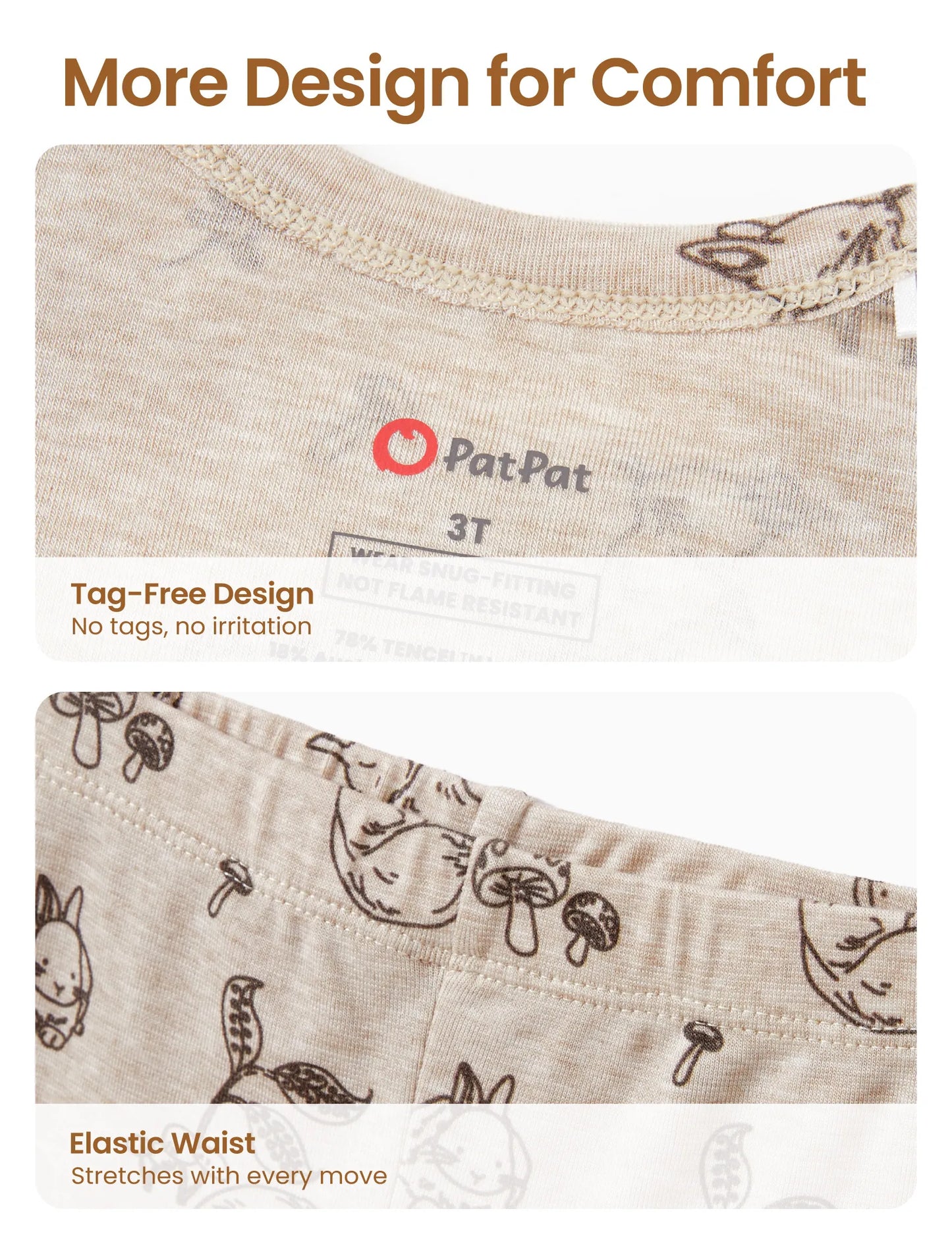 Toddler / Kids 2-piece Pajamas With Animal Print ( Snug-Fitting ) Apricot