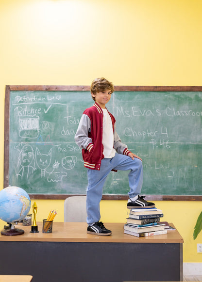 Kids Elastic Waist Denim Pants Soft Stretch Comfortable Everyday Jeans with Pockets Light Blue