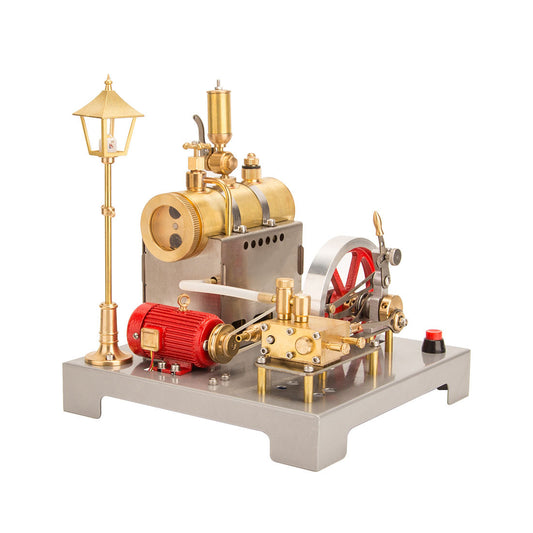 RETROL SE-02 Full Metal Stationary Steam Engine Model and Boiler Model Kit with Generator and Street Lamp