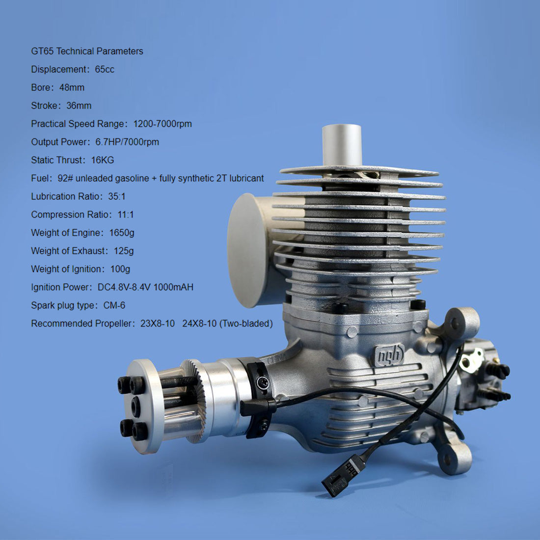 NGH GT65 65cc Single-Cylinder Two-Stroke Air-Cooled Gasoline Engine Model for Fixed-Wing RC Airplanes