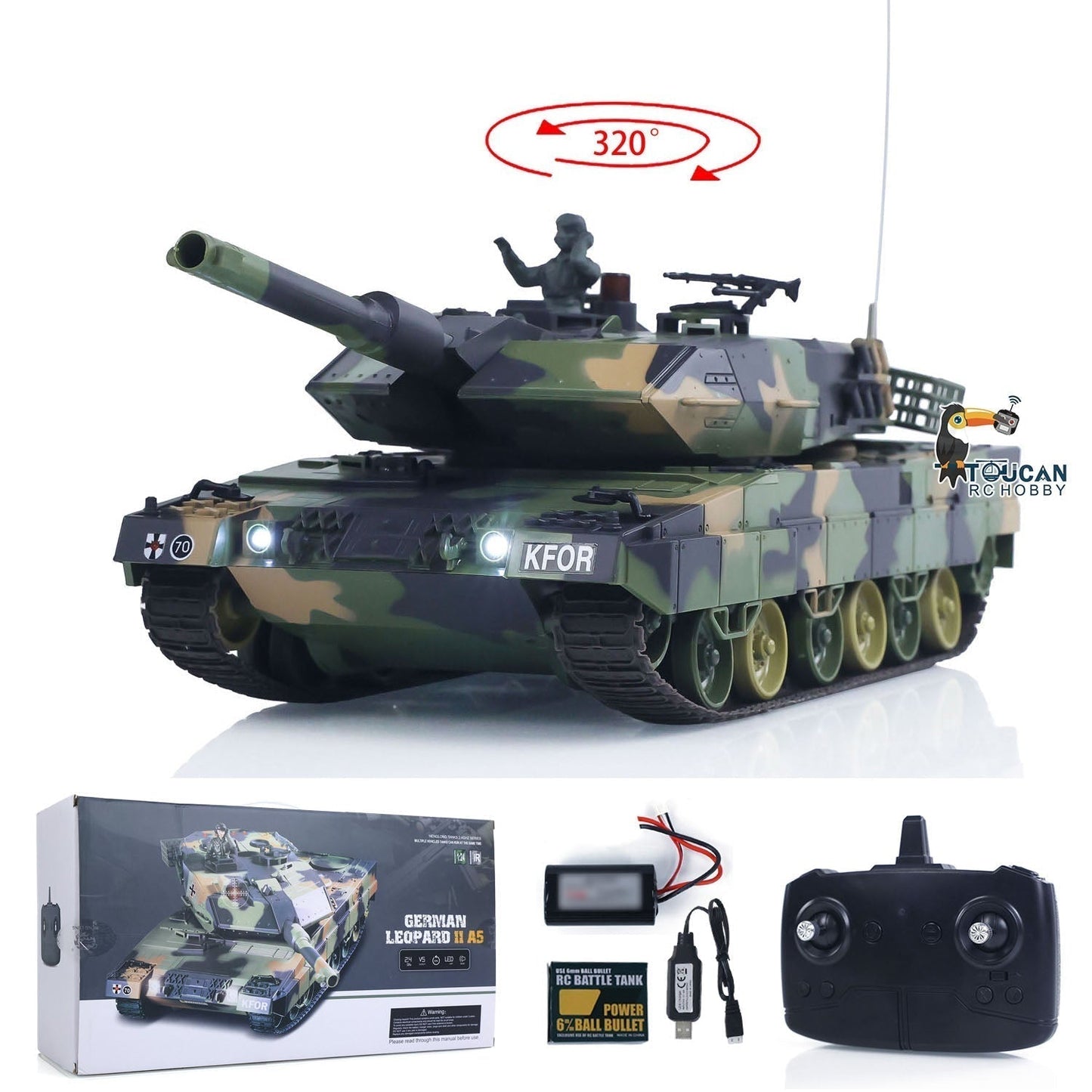 HengLong 3809 2.4GHz 1/24 RC Tank Leopard 2 A5 Remote Control Battle Tank Model BB Infrared Battle Spray Water Battery Radio