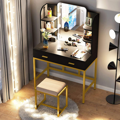 LED Lighted Mirror Black Dressing Table