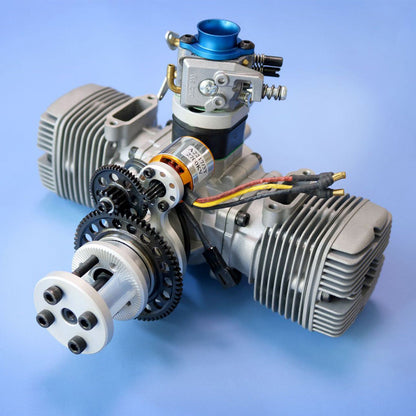 70cc Horizontally Opposed Twin-Cylinder Two-Stroke Air-Cooled Gasoline Engine Model with Electric Starter for Fixed-Wing RC Airplanes