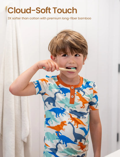 Toddler / Kids Christmas / Halloween PJS for Boys 3-Piece Bamboo Pajama Set 2-in-1 Look for 4 Seasons (Snug-Fitting) Apricot