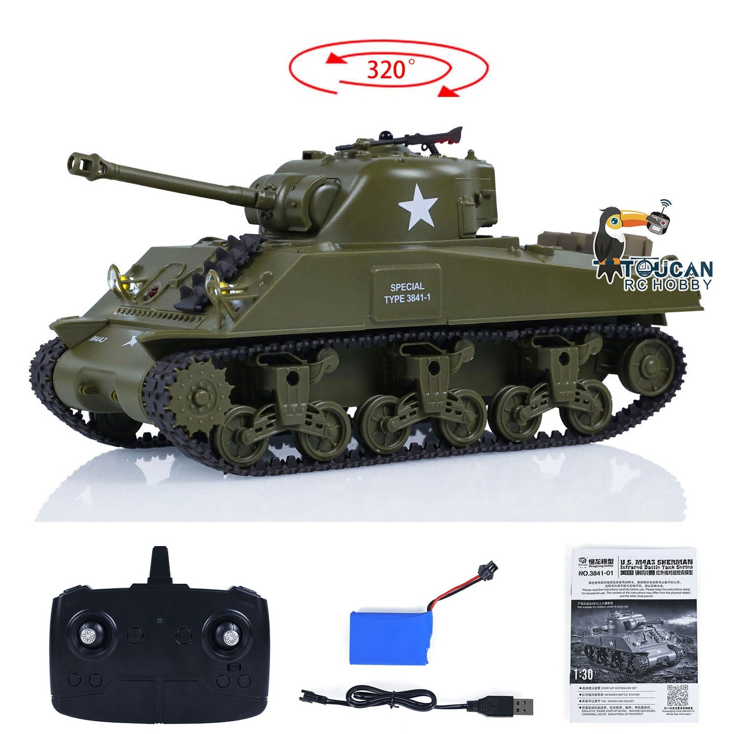 HengLong 1/30 Pershing M26 3841-02 2.4G RC Battle Tank Radio Control Panzer Military Model Painted Assembled Infrared Combating