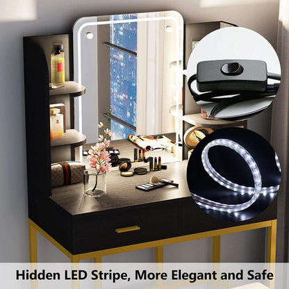 LED Lighted Mirror Black Dressing Table