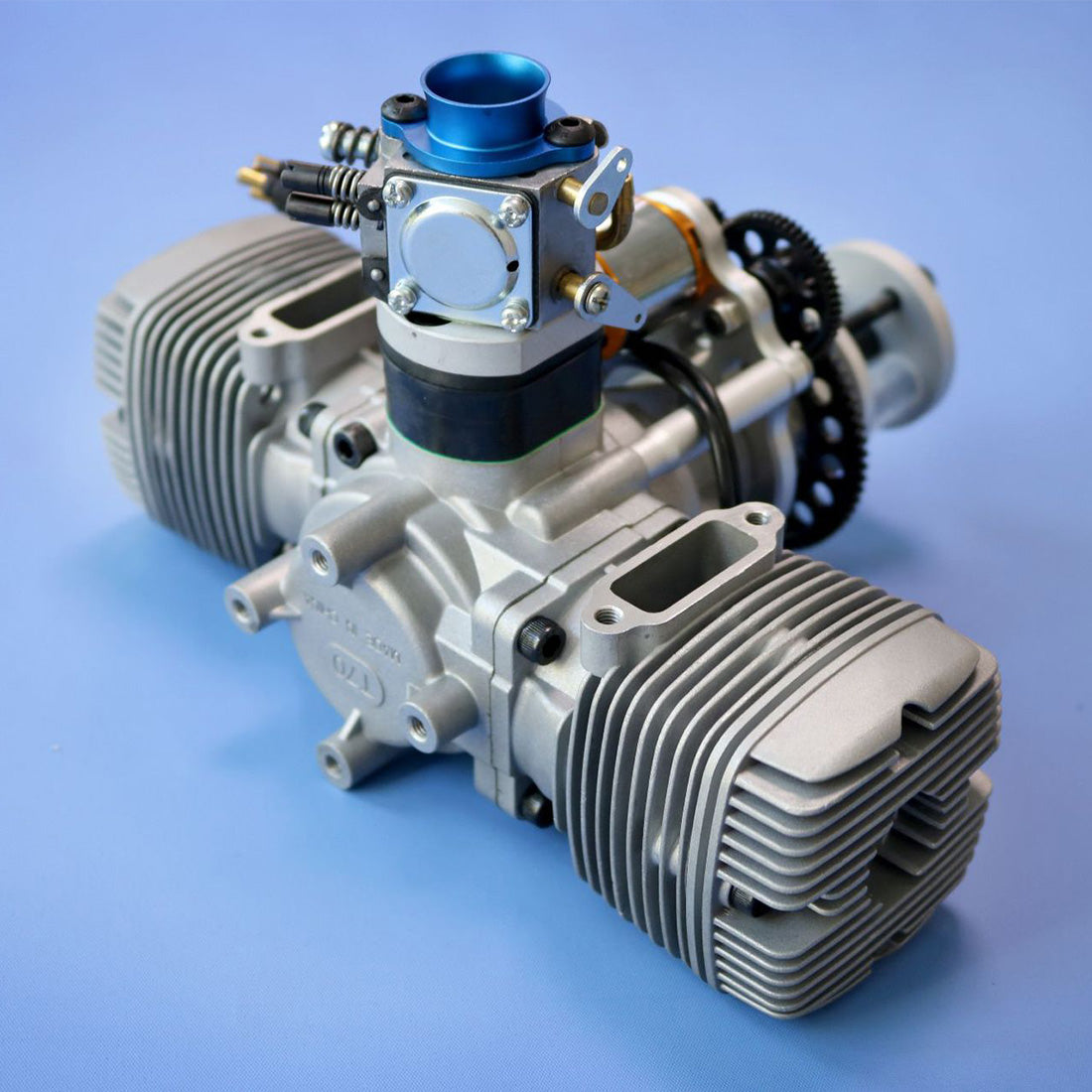 70cc Horizontally Opposed Twin-Cylinder Two-Stroke Air-Cooled Gasoline Engine Model with Electric Starter for Fixed-Wing RC Airplanes