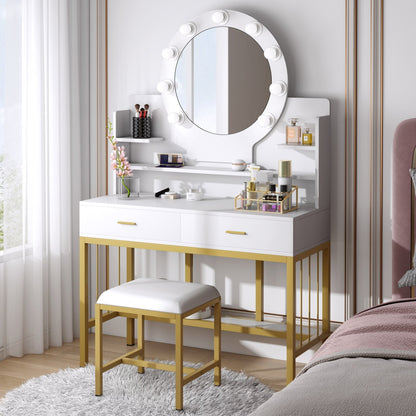 Vanity Set with Lighted Mirror, Large Makeup Vanity Table Set with 9 LED Lights