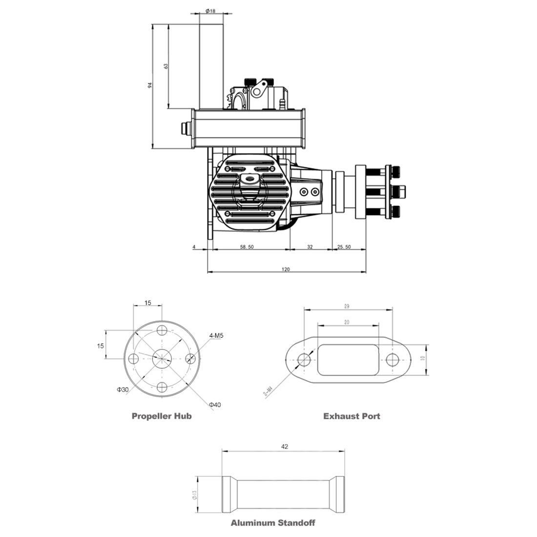 EPHIL XG-40cc-T Two-Stroke Twin-Cylinders Horizontally Opposed Gasoline Engine Model for Fixed-Wing Aircraft Models