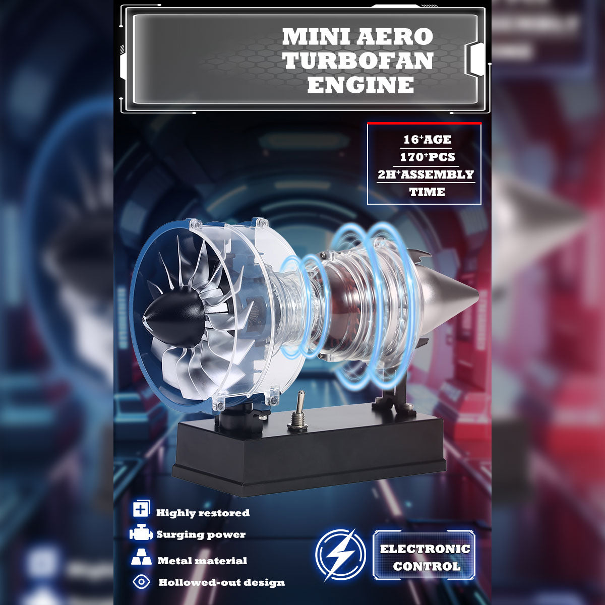 TECHING Mini Turbofan Engine Kit that Works - DIY Metal Electric Jet Engine with Visible Mechanics for STEM Education