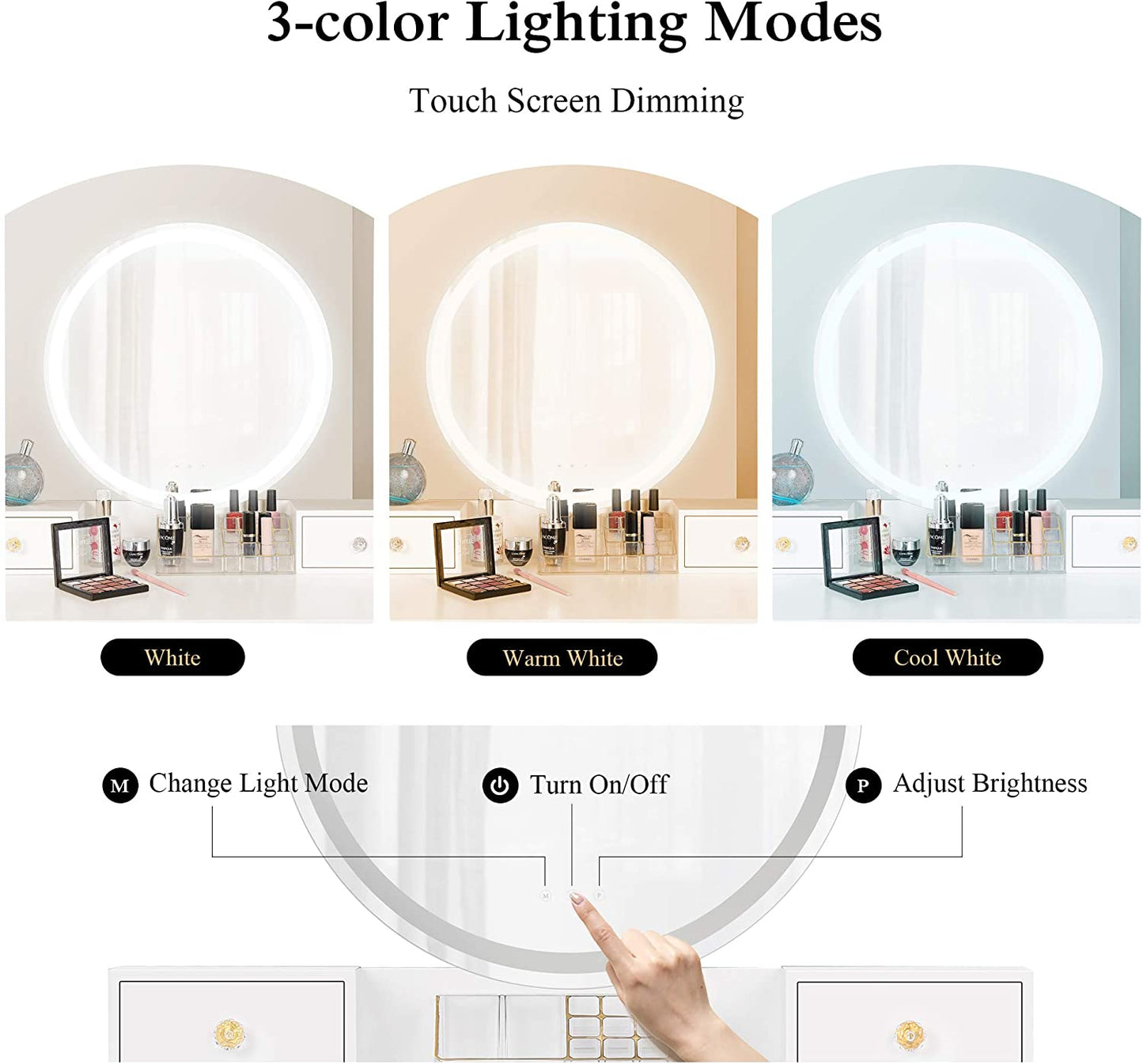 Round Mirror White Dressing Table