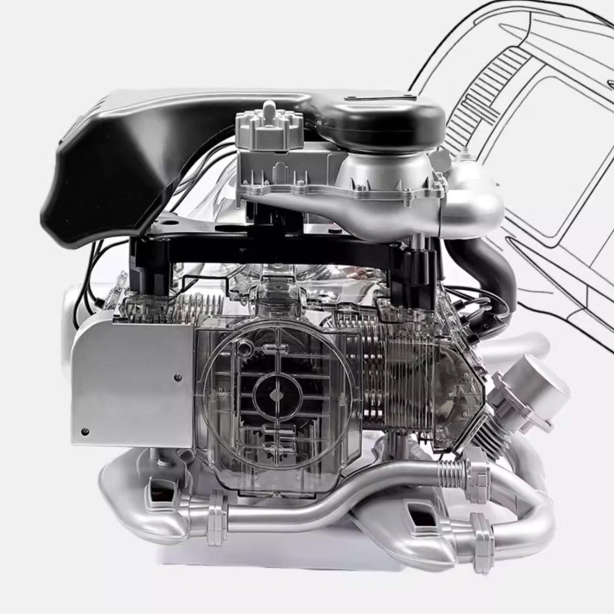 1/3 Scale DIY Horizontal Opposed 6-Cylinder Engine Kit with Operational Turbocharger - Electric Motorized STEM Educational Display Model