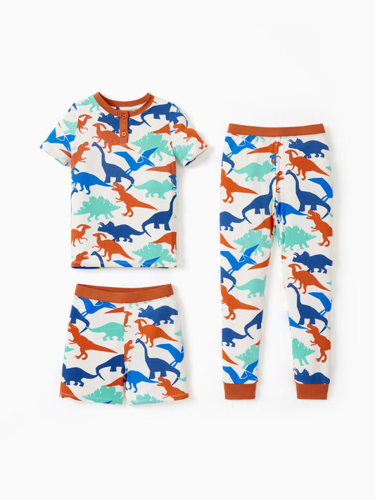 Toddler / Kids Christmas / Halloween PJS for Boys 3-Piece Bamboo Pajama Set 2-in-1 Look for 4 Seasons (Snug-Fitting) Apricot
