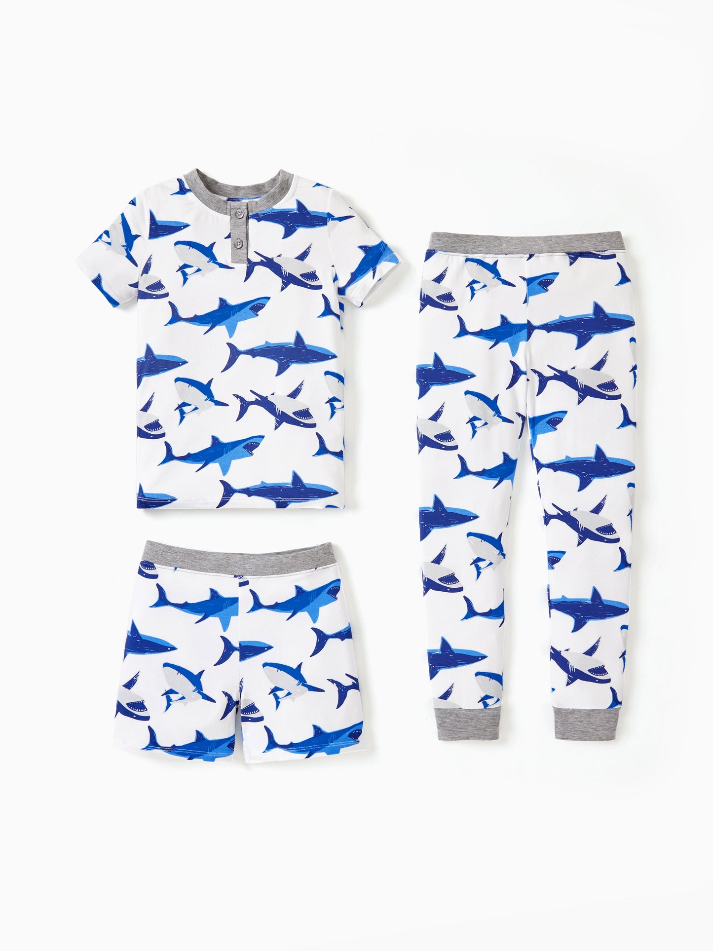 Toddler / Kids Christmas / Halloween PJS for Boys 3-Piece Bamboo Pajama Set 2-in-1 Look for 4 Seasons (Snug-Fitting) Bluish Grey