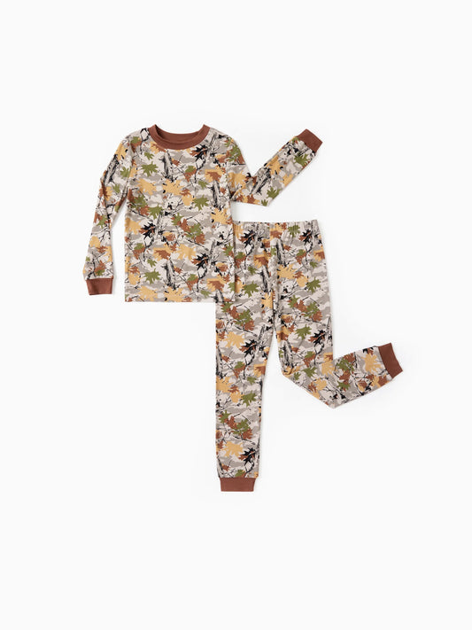 Christmas / Halloween Pajamas 2-piece Bamboo Pajamas Set With Playful Print for Toddler / Kids ( Snug-Fitting) Brown