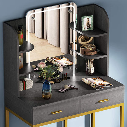 LED Lighted Mirror Black Dressing Table