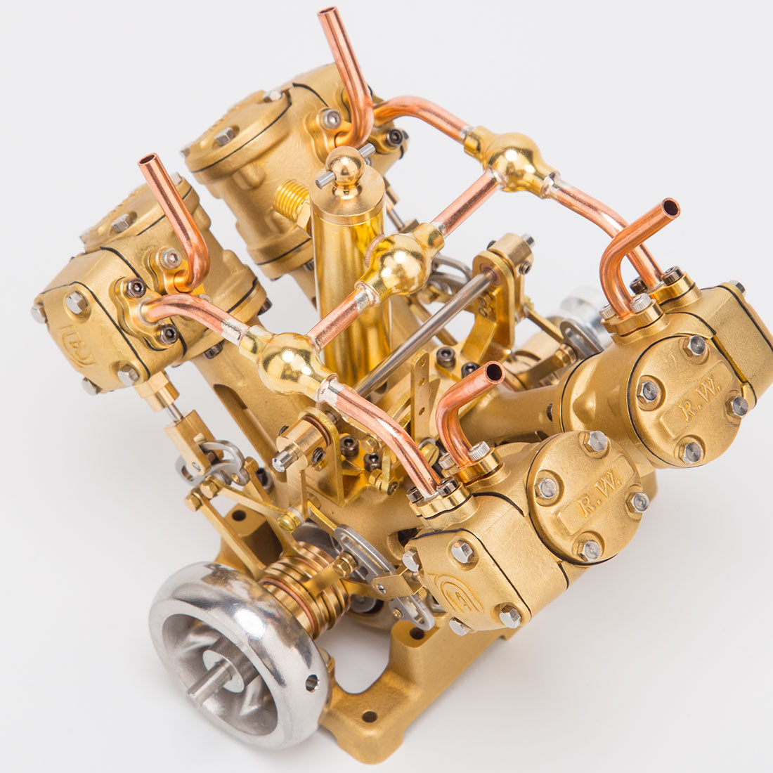 RW-V4 Mini V-Shape 4-Cylinder Reciprocating Steam Engine Model for 90-150cm Steamships