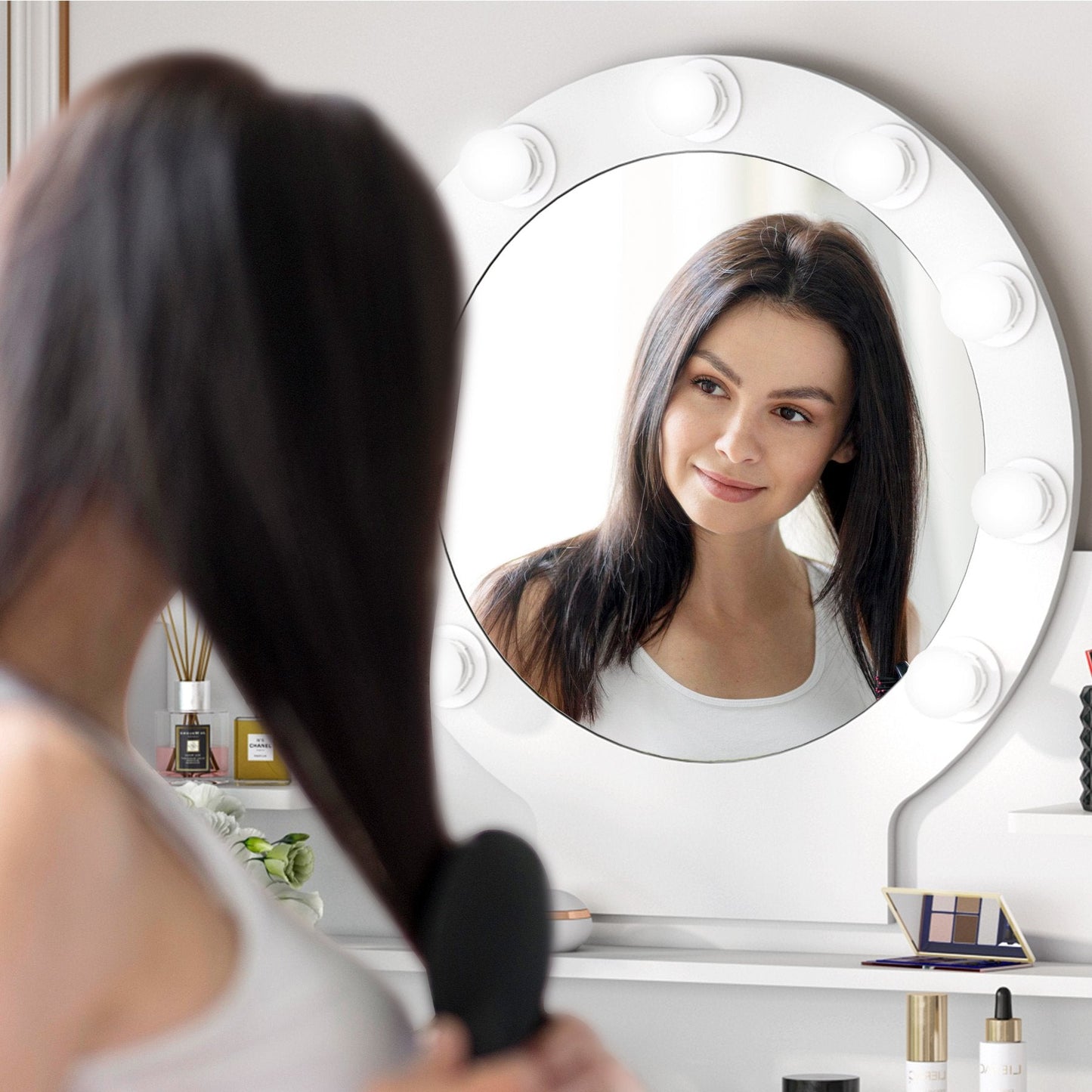 Vanity Set with Lighted Mirror, Large Makeup Vanity Table Set with 9 LED Lights