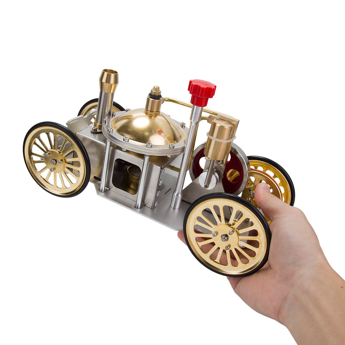ENJOMOR Antique Metal Steam-Powered Car Model Retro Steam Engine Model Car STEM Toy Christmas Gift Collection