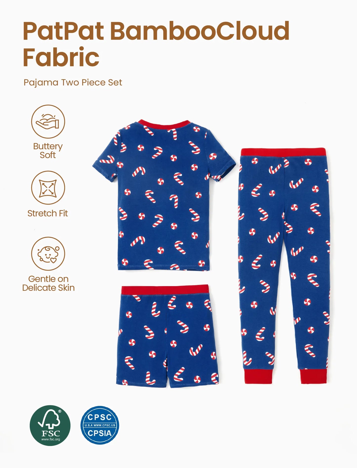 Toddler / Kids Christmas / Halloween PJS for Boys 3-Piece Bamboo Pajama Set 2-in-1 Look for 4 Seasons (Snug-Fitting) Deep Blue