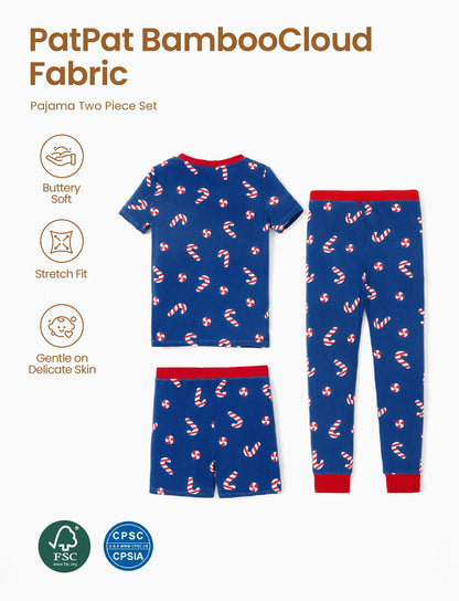 Toddler / Kids Christmas / Halloween PJS for Boys 3-Piece Bamboo Pajama Set 2-in-1 Look for 4 Seasons (Snug-Fitting) Deep Blue