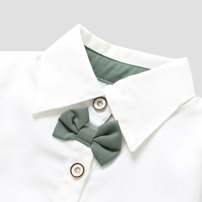Baby Boy Party Gentle Bow Tie Shirt and Suspender Shorts Set White