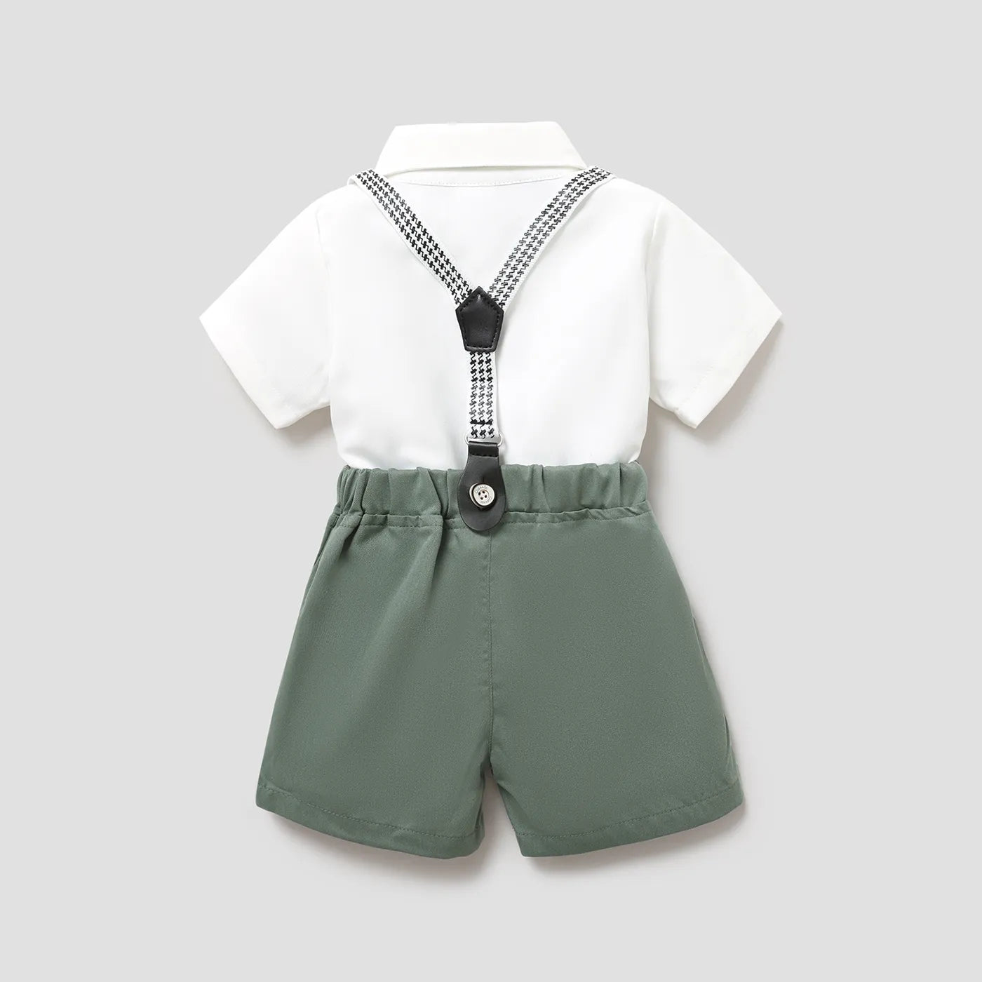 Baby Boy Party Gentle Bow Tie Shirt and Suspender Shorts Set White