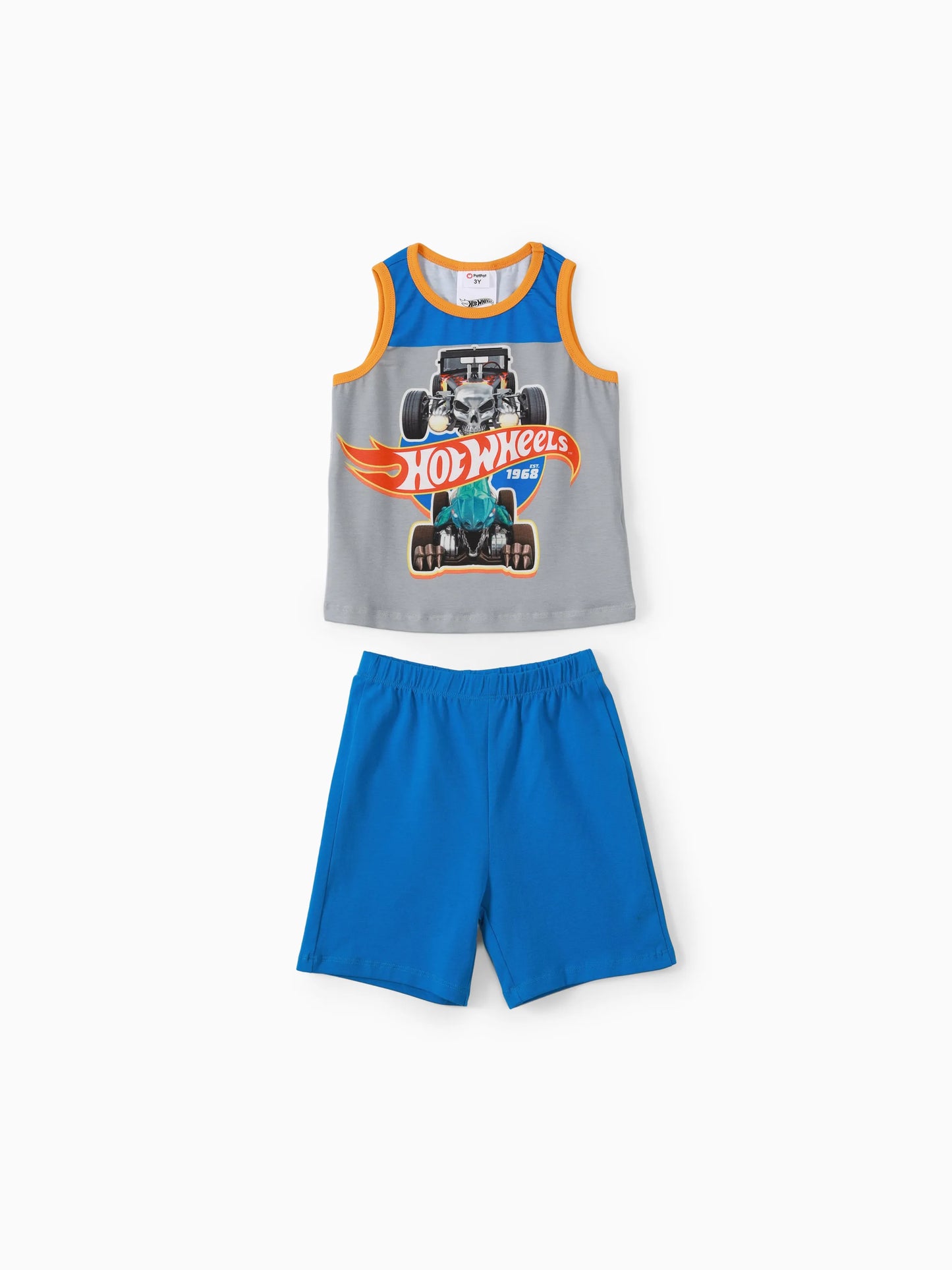 Hot Wheels 2pcs Toddler Boy Naia Colorblock Tank Top and Elasticized Cotton Shorts set Blue